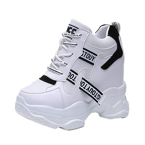 Generic11 Damen Trainer High Top Anti-Rutsch-Plattform Schuhe Patchwork Tragbare stilvolle Schnürschuhe mit Keilabsatz und klobigen Schuhen für Street Walking von Generic11