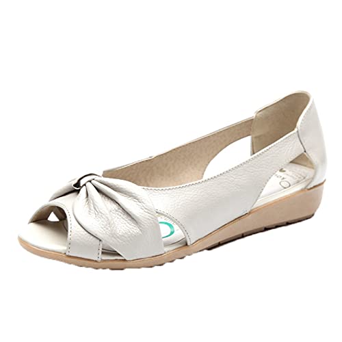 Damen Sandalen Bow-Knot Slip-On Peep-Toe Hollow-Out Low Wedge Heel Leichte atmungsaktive Retro Casual Sandalen für den täglichen Gebrauch von Generic7