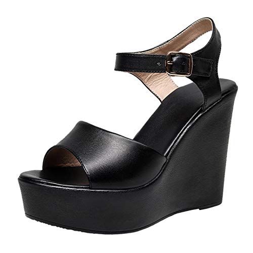 Damen Sandalen Einfarbig Flexibler Knöchelriemen Schnalle Peep-Toe Slingback Anti-Rutsch-Plattform Bequeme Keilschuhe von Generic7