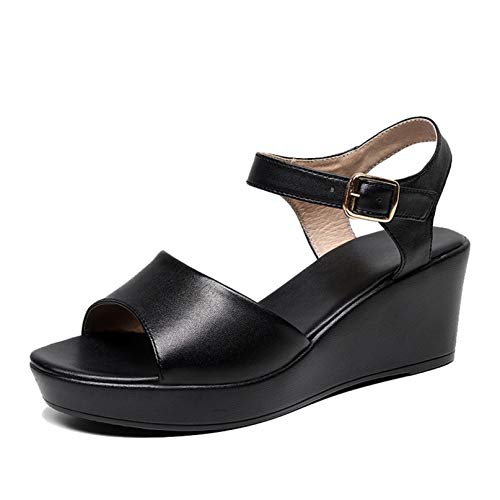 Damen Sandalen Einfarbig Flexibler Knöchelriemen Schnalle Peep-Toe Slingback Anti-Rutsch-Plattform Bequeme Keilschuhe von Generic7