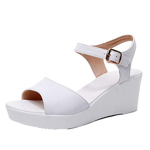 Damen Sandalen Einfarbig Flexibler Knöchelriemen Schnalle Peep-Toe Slingback Anti-Rutsch-Plattform Bequeme Keilschuhe von Generic7