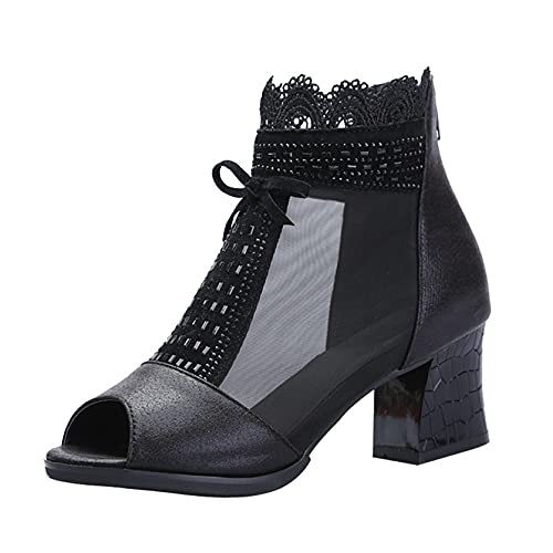 Damen Sandalen High Top Atmungsaktive Mesh Patchwork Peep-Toe Reißverschluss Anti-Rutsch Block Ferse Mode Sommer Stiefeletten von Generic7