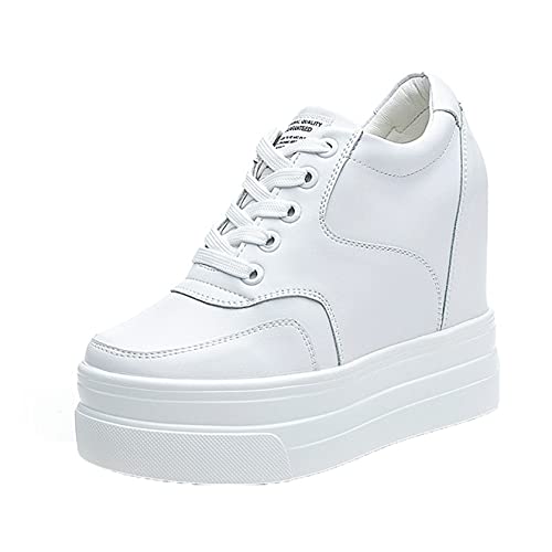 Damen Sneakers Einfarbige Low-Top-Schnür-Plateauschuhe Atmungsaktive, rutschfeste, versteckte Freizeitschuhe mit Keilabsatz für den täglichen Gebrauch von Generic7