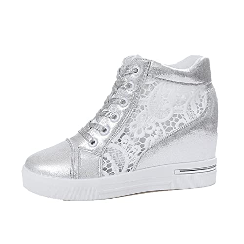 Damen Wedge Schuhe Atmungsaktive Lace Mesh Fashion Sneakers Tragbare Anti-Rutsch-Plattform Schnürschuhe High-Top Freizeitschuhe von Generic7