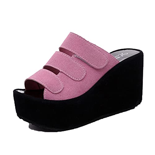 Damen Wedge Slippers Sandalen Römischer Stil Hakenschlaufe Peep-Toe Slip-On Plateausandalen Bequeme einfache einfarbige Pantoletten von Generic7