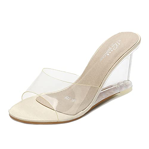 Damen Wedge Slippers Transparente Oberfläche Peep-Toe Slip-On Stilvolle Pantoletten Verschleißfeste, prägnante Modesandalen von Generic7