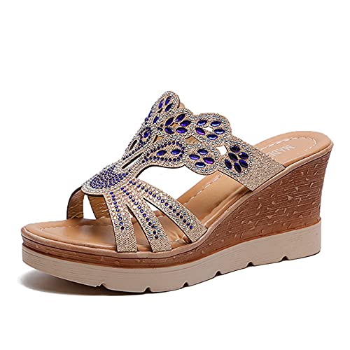 Frauen Wedge Slippers Mode Strass rutschfeste Plattform Schuhe Slip-On Peep-Toe Atmungsaktive Mule Sandalen von Generic7