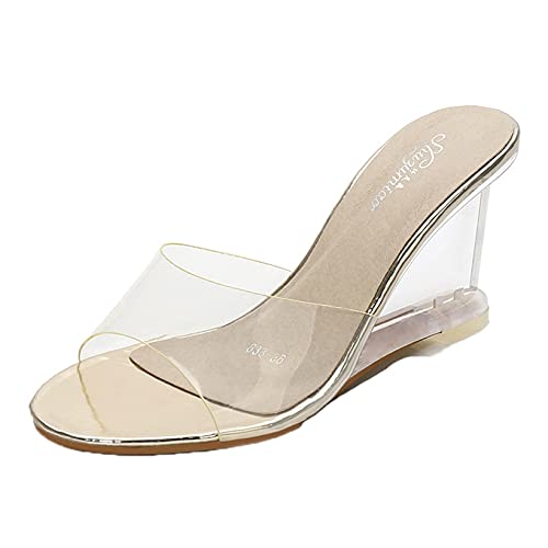 Damen Wedge Slippers Transparente Oberfläche Peep-Toe Slip-On Stilvolle Pantoletten Verschleißfeste, prägnante Modesandalen von Generic7