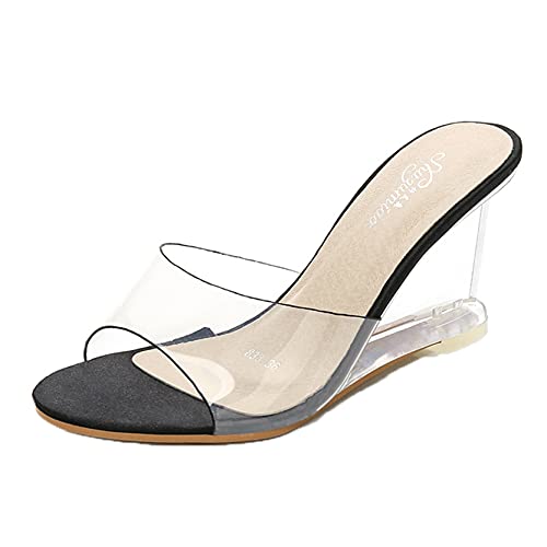 Generic7 Damen Wedge Slippers Transparente Oberfläche Peep-Toe Slip-On Stilvolle Pantoletten Verschleißfeste, prägnante Modesandalen von Generic7