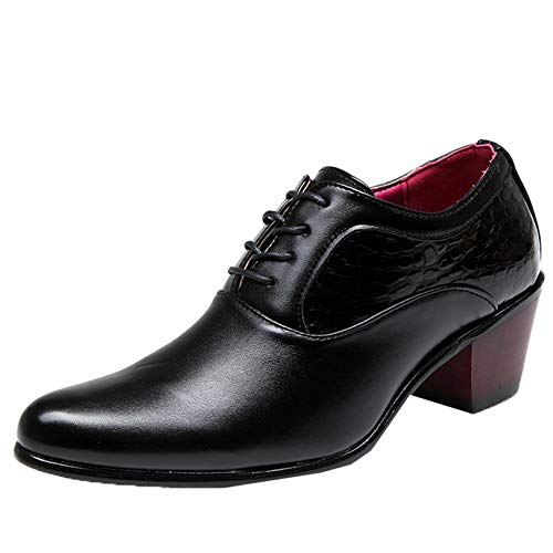 Herren Formale Schuhe Lackleder Spitzschuh Oxford Schuhe Kubanischer Absatz Anti-Rutsch Low Cut Schnürschuhe aus Leder für Hochzeit von Generic7