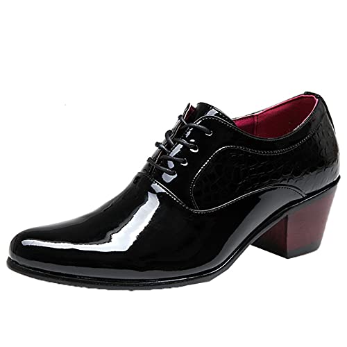 Herren Formale Schuhe Lackleder Spitzschuh Oxford Schuhe Kubanischer Absatz Anti-Rutsch Low Cut Schnürschuhe aus Leder für Hochzeit von Generic7