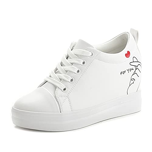 Turnschuhe für Frauen High Top Schnürschuhe Anti-Rutsch-Plattform Schuhe Versteckte Keilabsatz Aushöhlen Atmungsaktive Freizeitschuhe von Generic7