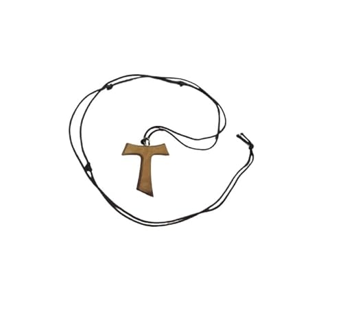 1 Halskette Tao 4 cm Höhe Kreuz Halsband 70 cm Seil mit Knoten des französischen Heiligen Französisch Rosenkranz-Anhänger Maria Madonna Entspannter Schutz als Schlüsselanhänger von BLUSUPERSHOP