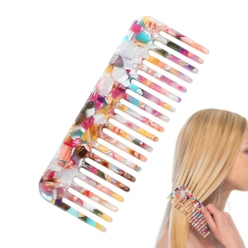 Acetatkamm – Kamm zum Entwirren der Haare mit kleinen Reisegeldbörsen, marmoriert, antistatisch, breite Zähne, handgeschliffener Entwirrungskamm für Frauen von Genérico