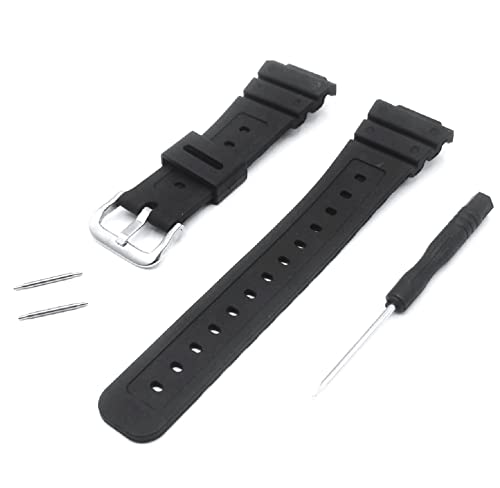 Gummi-Armband kompatibel mit Casio G-shock Serie 5600 DW DW5600 5610 + Ersatzwerkzeug und Federstange 16 mm 25 mm Ersatzband Schwarz von Generico