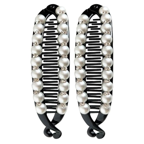 Banana Haarklammer | 2 x Doppelter Nicht-Clip Strong Hold Vintage Hairpin Barrette für lockiges und dickes Haar, kein doppelter Bananen-Clip für Styling, Updos und Frauen von Genérico