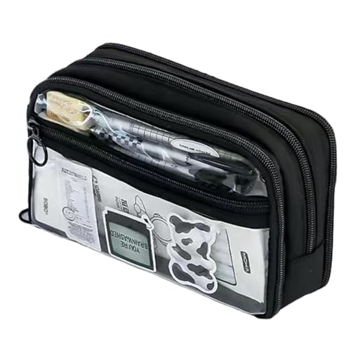Cadebro Tragbarer Bleistift-Organizer, niedlicher Bleistift-Organizer, Federmäppchen mit Reißverschluss, tragbar, große Kapazität, Organizer, Kosmetiktasche, Aufbewahrungstasche, Schwarz, Consulte la von Genérico