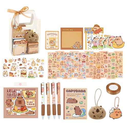 Capybara Stationery Set – 105 Stück Capybara Bleistift-Set | Schulbedarf-Set von Capybara | süßes Schreibwarenset Capybara Haftnotizen Taschen Taschen für Kinder von Genérico