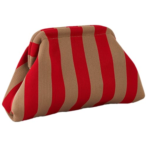 Color Block Clutch Pastes – gehäkelte Handtasche, elegante lässige Clutch | Kugelform aus Stoff mit sicherem Reißverschluss, elegante Abendtasche mit Küssensverschluss für den , rot gold von Genérico