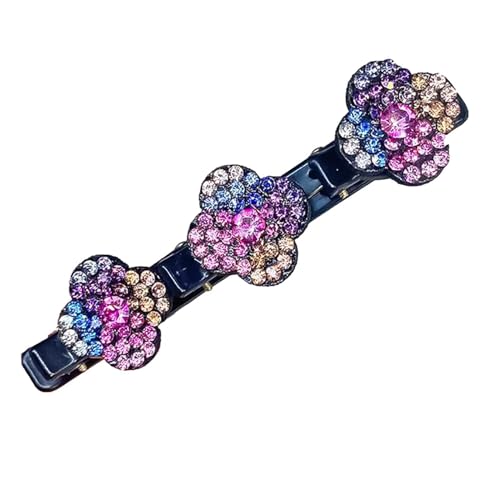 Damen-Haarklammer – Geflochtene Haarklammer aus Pp mit Strasssteinen aus Kunstharz mit Blumen | Entenschnabel-Clip mit Kleeblatt-Haarnadel von Genérico