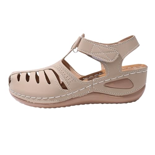 Damen-Sandalen, verstellbar, bequem, mit leichter EVA-Sohle, atmungsaktiv, für Wandern, Spaziergänge, Strand, Reisen, beige, 42 EU von Genérico