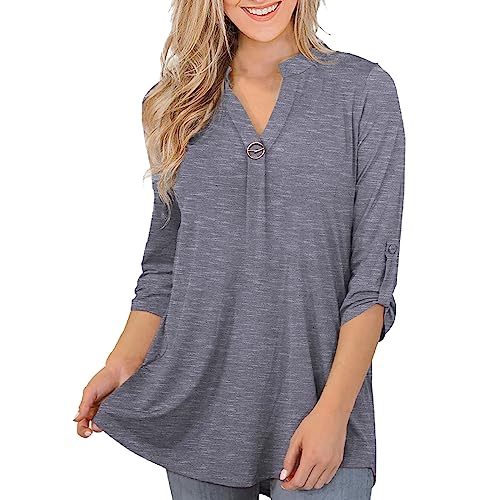 Damen Übergrößen, einfarbig, lässig, Oberteile, V-Ausschnitt, Kurzarmhemd, Blumenblusen, Tunika, Tops, weiße Blusen, elegante Blusen, Grau #4, 52 von Genérico