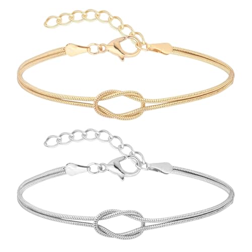 Genérico 2 Armbänder mit Unendlichkeitsknoten in 14 K (Gold + Silber) - Freundschafts- / Partnerschmuck - verstellbare Kette, Grande, Acryl, Granat von Genérico