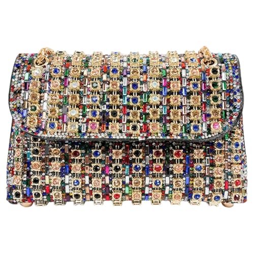 Genérico Abendtasche für Damen, Abendtasche für Damen, glänzend, luxuriöses Design, Handtasche und tragbar mit Strasssteinen für Damen, Bunt 2, Consulte la descripción von Genérico