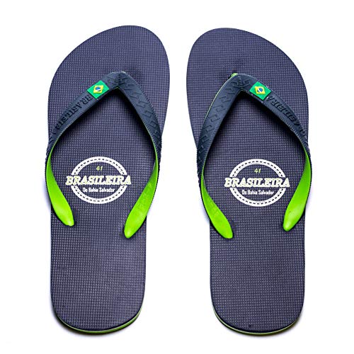 Generico Brasileira Flip-Flops Classic Herren Damen Meer Pool Schwimmen Dusche Beach (Navy/Green, 45) von Generico