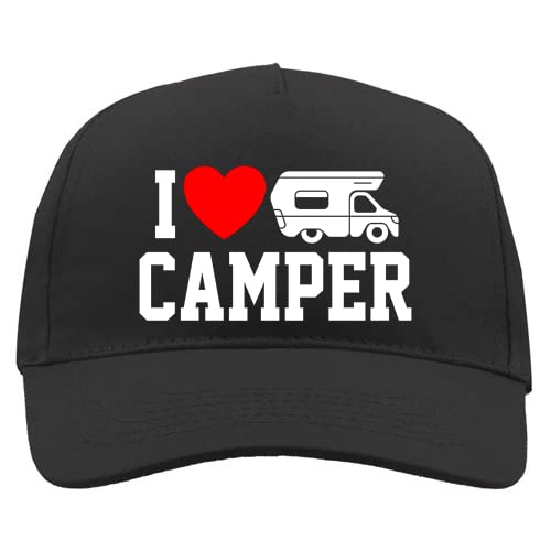 Generico Camper Cap für Damen und Herren - I Love Camper, One Size, Unisex, Baseball Cap, Baumwolle, Schwarz, Camping, Geschenk von TeeDesign