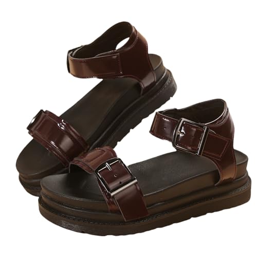 Genérico Damen-Sandalen, Plateau, Rosa, bequem, Sommer, bequem, Plantarfasziitis, Mode, Unterstützung, verstellbarer Schnallenverschluss am Knöchel, verstellbare Trekkingschuhe, rot, 37 EU von Genérico