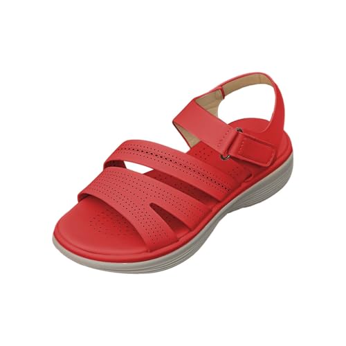 Genérico Damen-Sandalen, Plateau, Rosa, bequem, Sommer, bequem, Plantarfasziitis, Mode, Unterstützung, verstellbarer Schnallenverschluss am Knöchel, verstellbare Trekkingschuhe, rot, 37 EU von Genérico