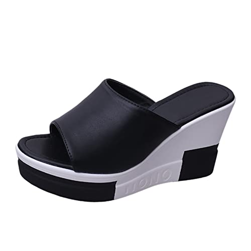 Genérico Esparto High Heels für Damen, lässige Schuhe mit dickem Keilabsatz, bequeme flache Sandalen, Schwarz , 40 EU Genérico Esparto High Heels für Damen, lässige Schuhe mit dickem Keilabsatz, bequeme flache Sandalen, Schwarz , 40 EU von Genérico