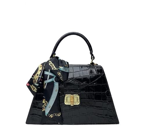 Generico Handtasche Made in Italy aus echtem Wildleder, Croco-Aufdruck, Schwarz von Generico