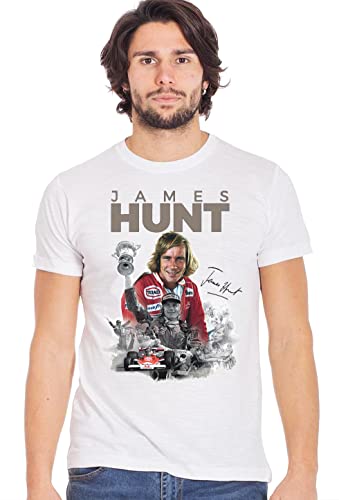 Generico James Hunt The Legend Pilot Auto Meister Art. 11003 T-Shirt Urban Men Herren 100% Baumwolle BS, Weiß, Medium von Generico