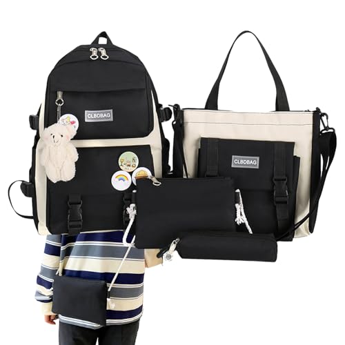 Genérico Kinderrucksack-Set – 4-teiliges Grundschulrucksack-Set mit Federmäppchen, Tasche – Outdoor-Transportpaket für Kinder, Jugendliche, Schwarz , Consulte la descripción von Genérico