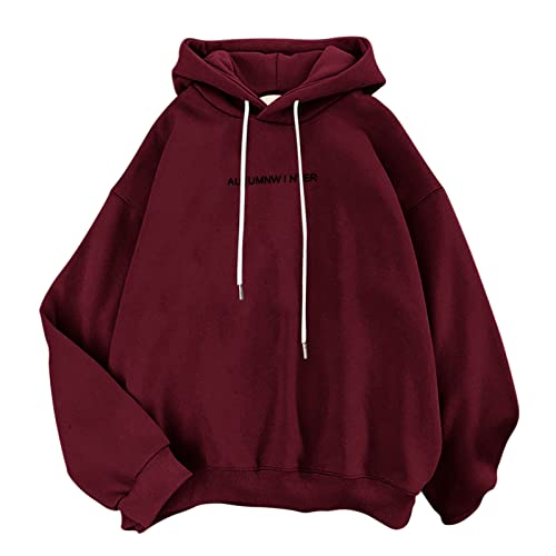 Genérico Lässige Damen-Kapuzenpullover, langärmelig, Herbstkleidung, Damen-Sweatshirt, Botschaft, Burgunderrot, 38 von Genérico