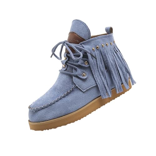 Genérico Nobuk Damen-Stiefel mit mittlerem Absatz und Quasten aus Leder, wasserdicht, blau, 40 EU Genérico Nobuk Damen-Stiefel mit mittlerem Absatz und Quasten aus Leder, wasserdicht, blau, 40 EU von Genérico