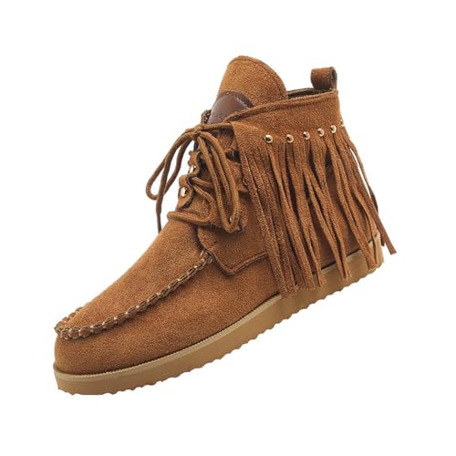 Genérico Nobuk Damen-Stiefel mit mittlerem Absatz und Quasten aus Leder, wasserdicht, braun, 38 EU Genérico Nobuk Damen-Stiefel mit mittlerem Absatz und Quasten aus Leder, wasserdicht, braun, 38 EU von Genérico