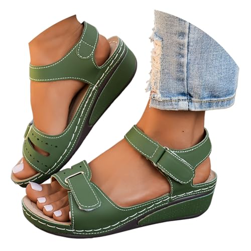 Genérico Orthopädische Sportsandalen für Damen, Schuhe mit offener Spitze, Keilabsatz, waschbar, Sommer, Wanderschuhe, atmungsaktiv, verstellbar, minimalistische Schuhe 0605, 01grün, 39 EU von Genérico