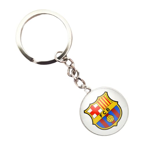 Generico Schlüsselanhänger Barcelona aus Metall und Glas Cabochon Farbe Silber Gadget Blaukorn Herren Damen Einheitsgröße Autozubehör Geschenkidee, silber / schwarz, One size von Generico