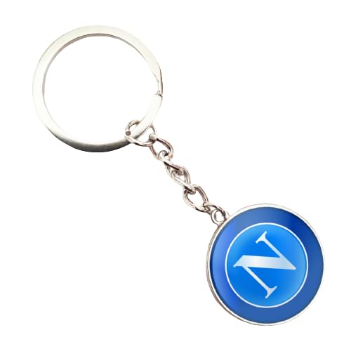Generico Schlüsselanhänger kompatibel mit Fußball Napoli aus Metall und Glas Cabochon Farbe Silber Gadget Hellblau Herren Damen Einheitsgröße Autozubehör Geschenkidee von Generico