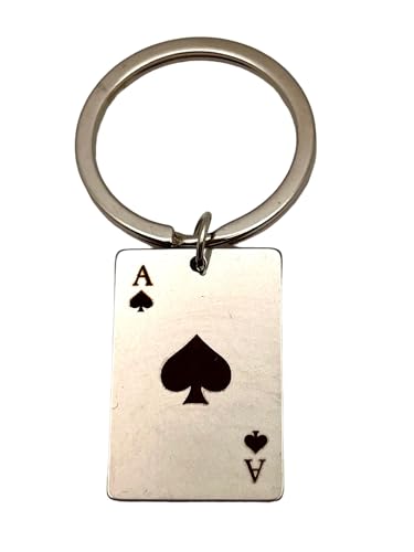 Generico Schlüsselanhänger Pik Ass aus Edelstahl in Einhorn-Farbe Pokerkarten Texas Hold'em Gadget Zubehör Geschenkidee für Herren, silber, One size von Generico