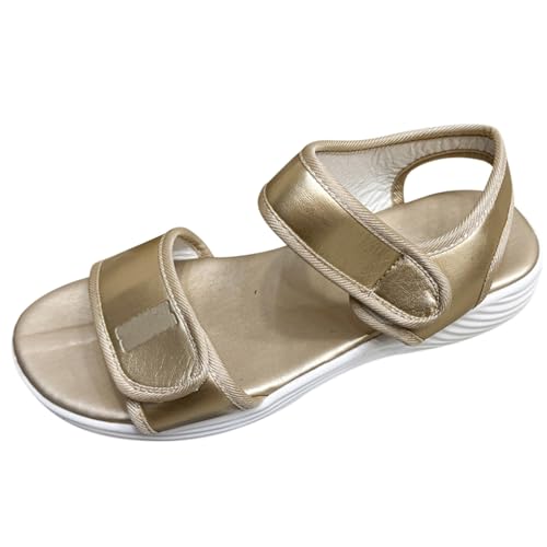 Genérico Sportsandalen für Damen, Plattform, Strandsandalen, rutschfest, bequem und elegant, sportlich, Wandern, Tanga, Streifen, Frühling und Sommer, gold, 38 EU von Genérico