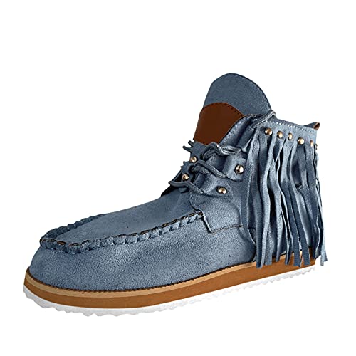 Genérico Stiefeletten für Damen, Herbst, Winter, Knöchel, Kunstleder, Quaste, lässig, Retro, Wildleder, Damenstiefel, flache Stiefel, blau, 41 EU Genérico Stiefeletten für Damen, Herbst, Winter, Knöchel, Kunstleder, Quaste, lässig, Retro, Wildleder, Damenstiefel, flache Stiefel, blau, 41 EU von Genérico