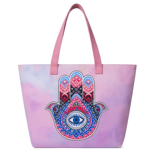 Genérico Totes Shopper große Tasche bedruckt Hand der Fatima Geschenk Tasche Handy Strand Pool 60 x 40 cm, Rosa-Blau, Large von Genérico