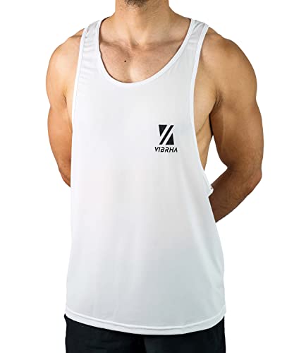 Vibrha Sport Tank Top Herren - Ärmellos Bodybuilding Gym Racerback Muskelshirt - Fluo Bodybuilding Fitness-Tanktops L Weiß von Vibrha