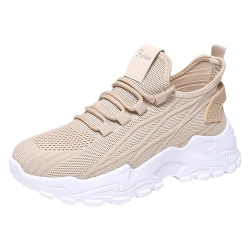 Genérico Wanderschuhe für Damen mit rutschfester Sohle, Schnürverschluss, leicht, elastisch, leicht und robust, beige, 42 EU von Genérico