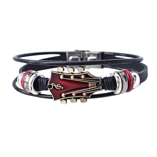 Gitarrenarmband – verstellbares Musikarmband | Gitarrenarmbänder | mehrschichtiges Armband | handgefertigtes Armband | Modeschmuck für Armband aus Leder, Consulte la descripción, Zinklegierung und von Genérico