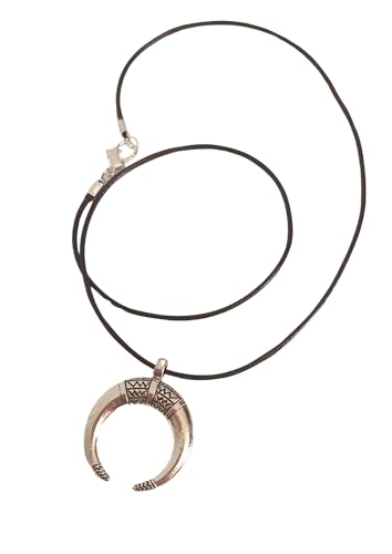 Halskette Halbmond mit geometrischen Details, Silber, gewachste Kordel, 50 cm, Bohemian-Stil, 3cm, Metall Metall Gewachste Kordel, Kein edelstein Halskette Halbmond mit geometrischen Details, Silber, gewachste Kordel, 50 cm, Bohemian-Stil, 3cm, Metall Metall Gewachste Kordel, Kein edelstein von Genérico